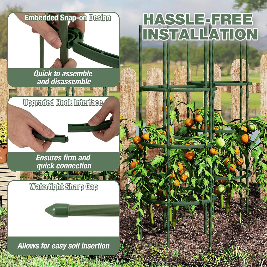 Happygrill 3 Pack Plant Cages and Supports, 60 inch Tall Adjustable Tomato Cage w/Clips & Ties, Heavy-Duty Garden