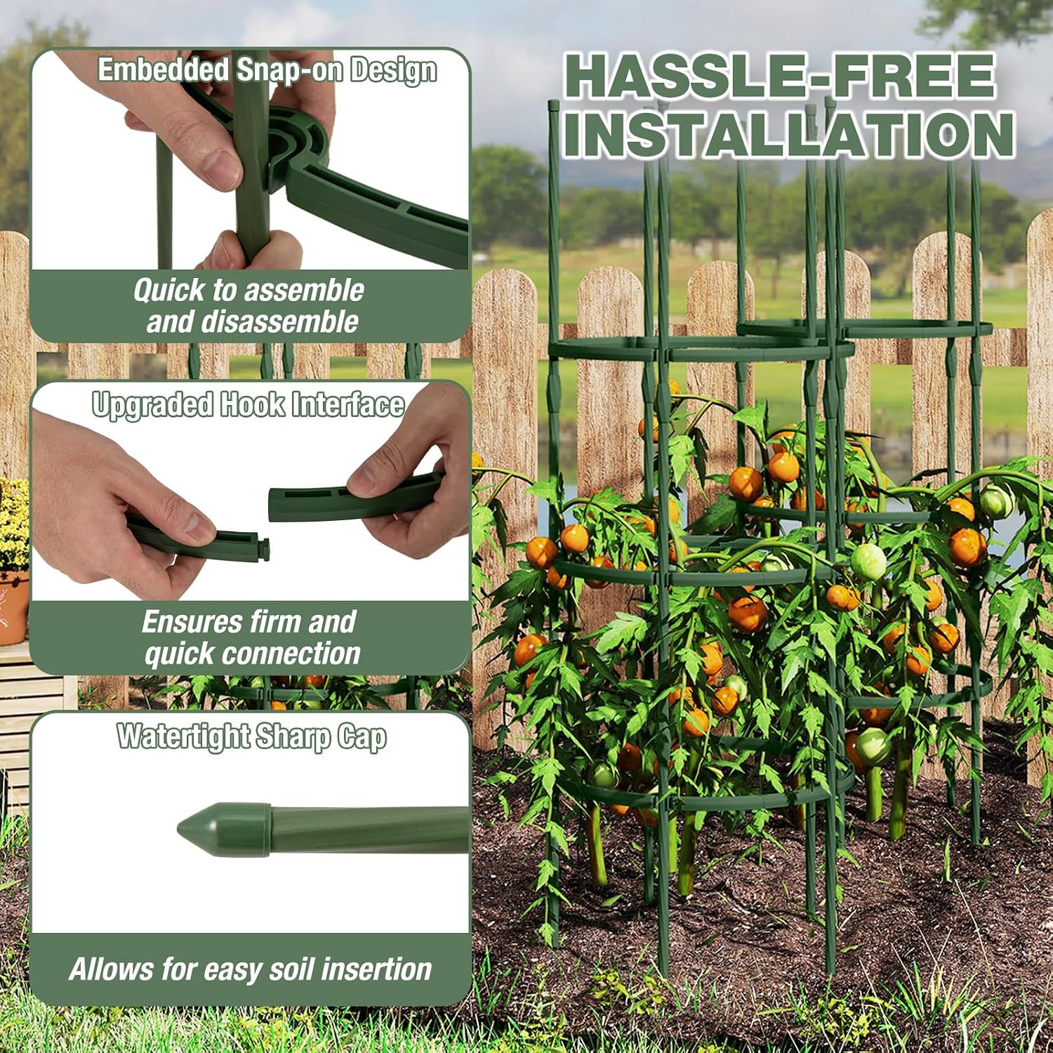Happygrill 3 Pack Plant Cages and Supports, 60 inch Tall Adjustable Tomato Cage w/Clips & Ties, Heavy-Duty Garden