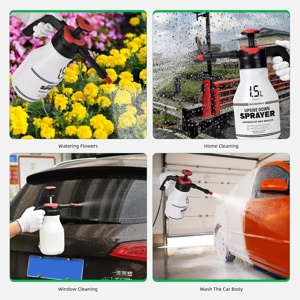 FOSHIO 0.4 Gallon Garden Pump Sprayer, 1.5L Portable Hand Pump Pressure Water Spray Bottles with Adjustable Nozzle