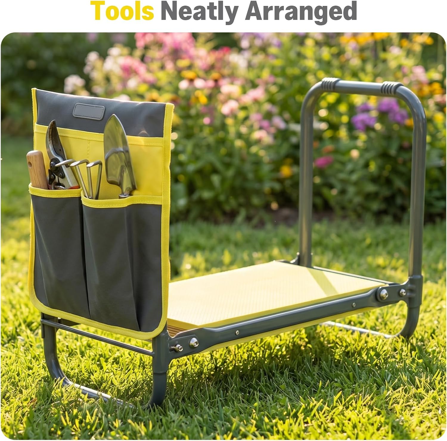 Garden Kneeler and Seat Heavy Duty, Foldable Gardening Stool Bench | With Widened Thick Soft Kneeling Pad and Tool