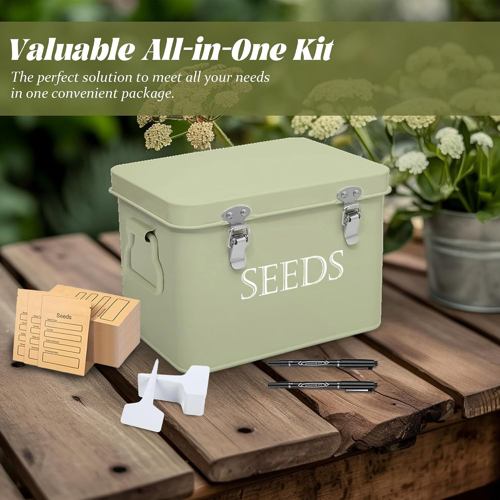 Ecopark Seed Storage Box, Professional All-in-one Kit | with 2 Pens, 20 Plant Labels and 50 Seed Envelopes, Metal
