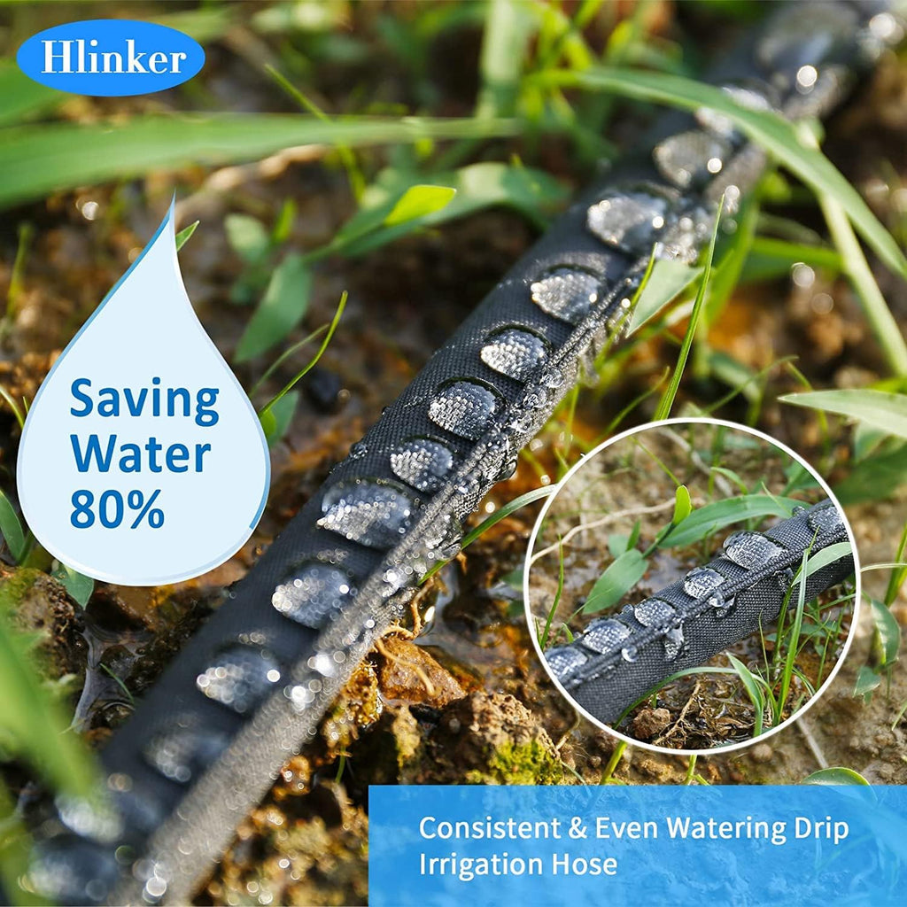 Hlinker Flat Soaker Hose 50 200 FT for Garden Beds, 200FT 1/2" Linkable Consistent Drip Irrigation Hose Save 80% Water