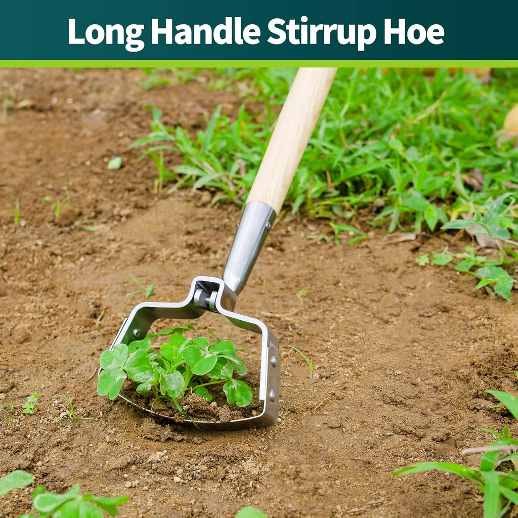 Berry&Bird Action Hoe, 63'' Stainless Steel Hula Stirrup Hoe, Wooden Grip | Dual-edge stainless steel loop blade