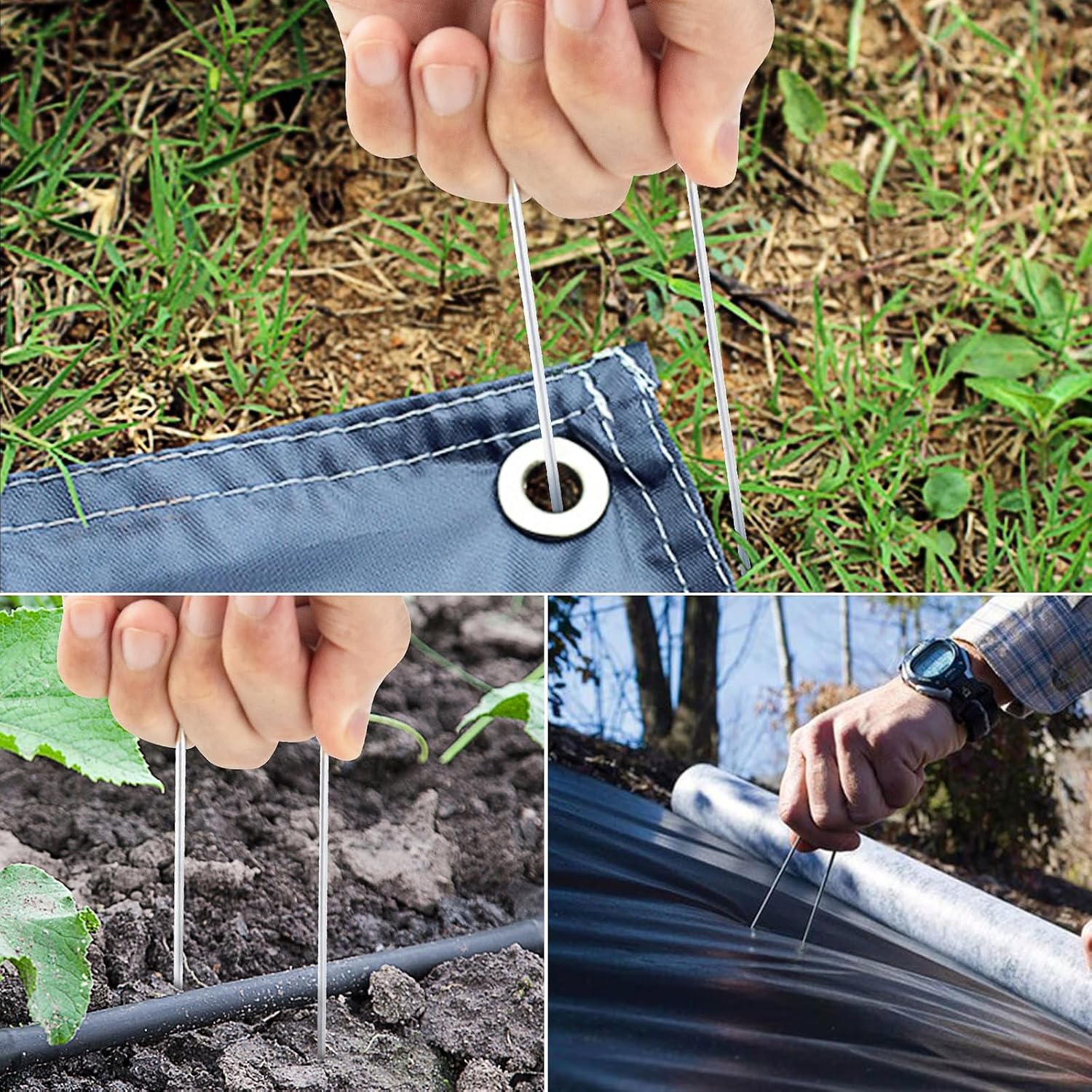 8 Inch Landscape Staples, More Thicker Heavy Duty 8 Gauge Galvanized Landscape Stakes, 125 Packs Garden Staples for