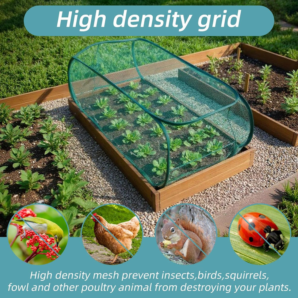 Molain 4 Pcs Pop Up Garden Plant Covers, 39" x 18" x 16" Mesh Plant Protector Net with 32 Ground Stakes Foldable