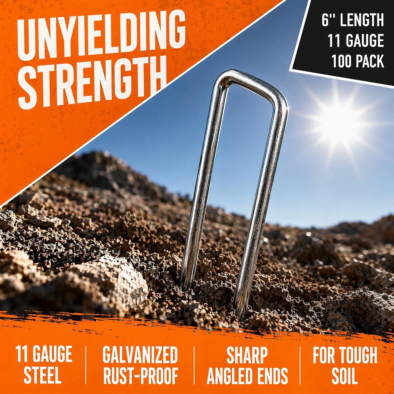202Pcs Garden Stake Staple kit, 100Pcs 6-inch U-Shaped Landscape Staples, 100 Fixing Gasket, Pick Hook, Rubber Mallet