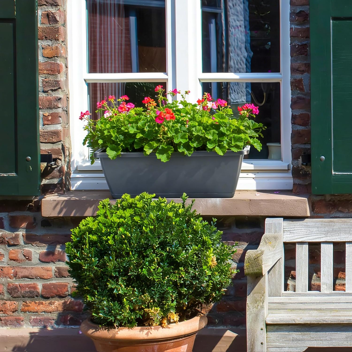 OYEAL Deck Railing Planter Boxes 4 Pack Hanging Window Flower Boxes Outdoor | Railing Planter with Adjustable Brackets