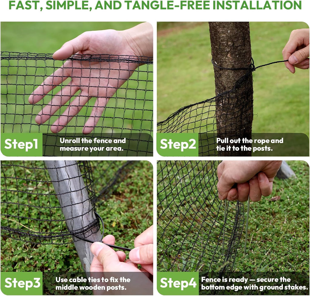 Deer Fence for Garden 4ftx50ft, Plastic Mesh Garden Fencing with Pre-Strung Reinforced Edge, Durable Temporary Fencing