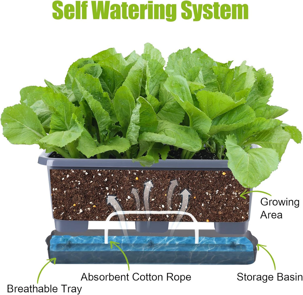 Window Box Planter 8 Pcs, 17 Inches Rectangle Flower Pots with Drainage Holes and Trays, Vegetable Planters for