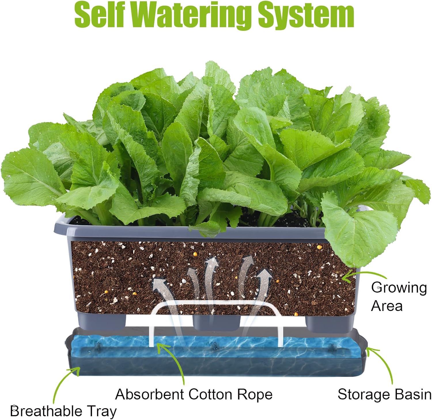 Window Box Planter 8 Pcs, 17 Inches Rectangle Flower Pots with Drainage Holes and Trays, Vegetable Planters for