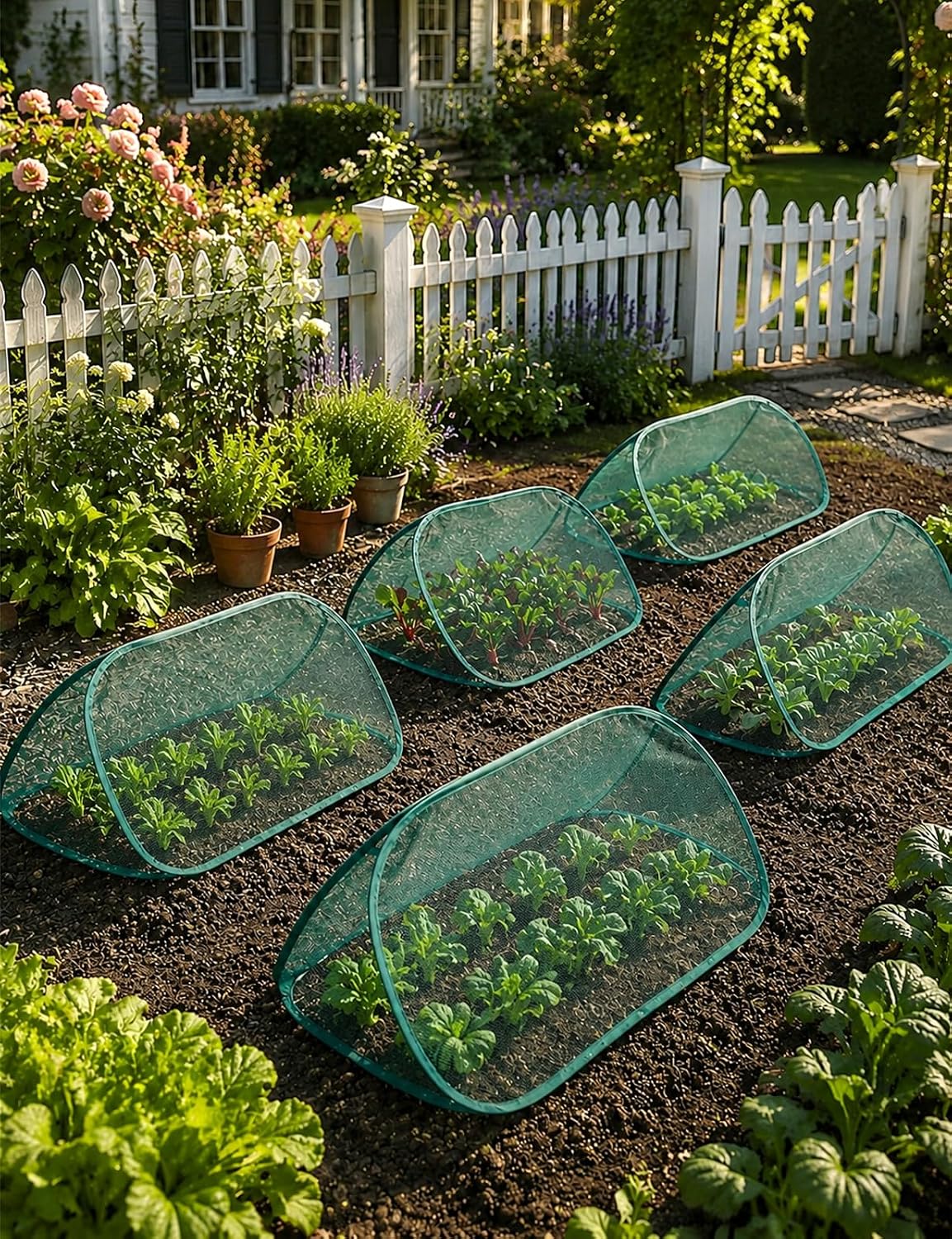 4 Pcs Pop Up Garden Mesh Plant Cover, 39" x 15" x 15" Foldable Plant Protector Net Cage for Raised Beds, Vegetables