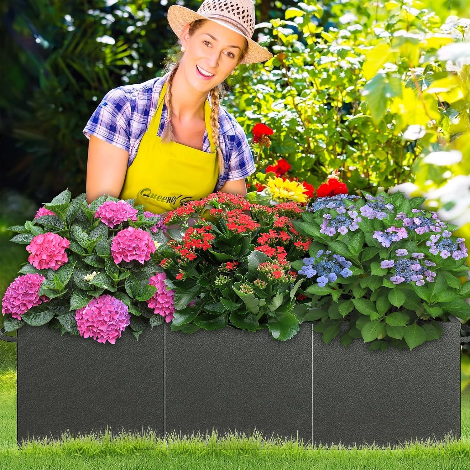 51x17x49 Inch Garden Tomato Cages Planter with 46 Gallon Grow Bags, Square Plant Support Trellis,for Vertical Climbing