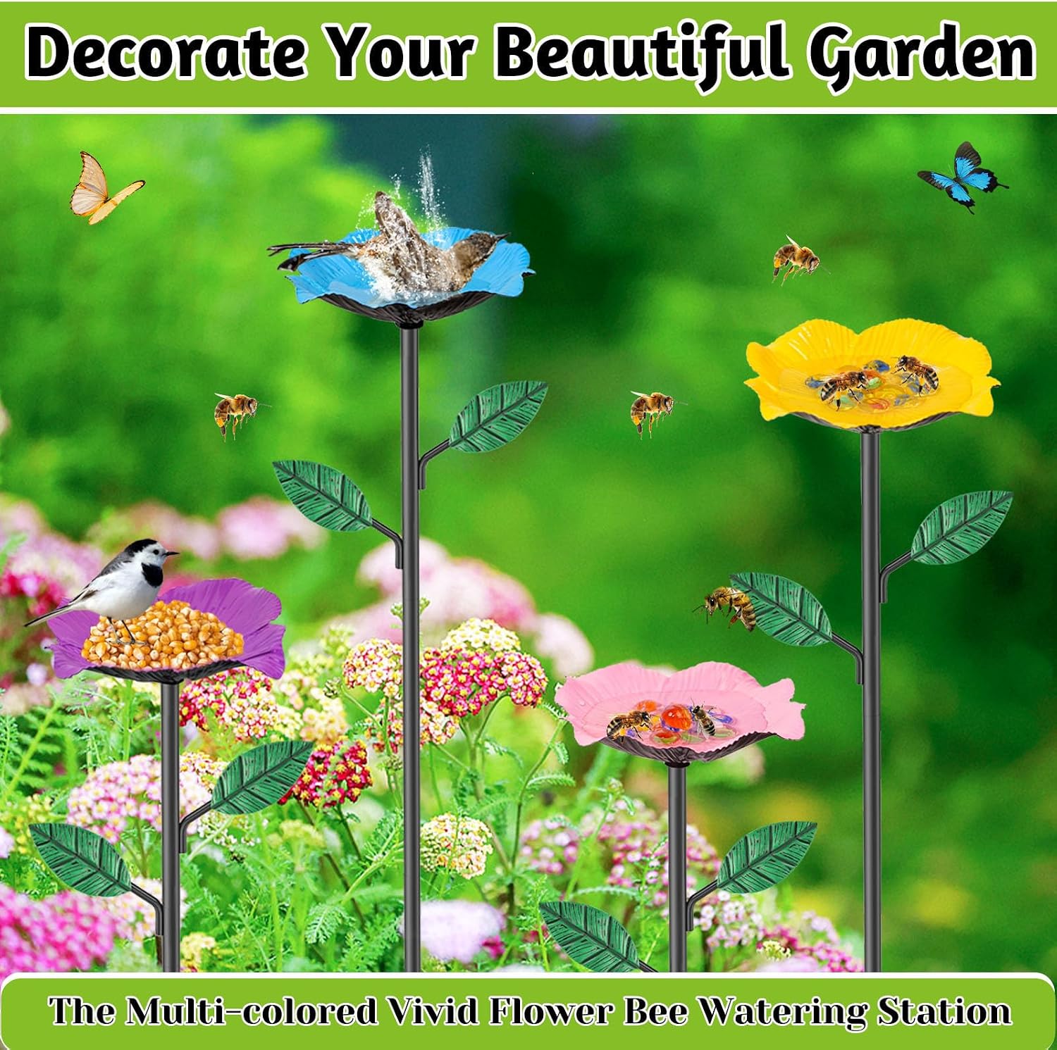 4 Pack Bee Watering Stations Metal Butterfly Bee Feeder for Yard Decor | 4 Pack Bee Watering Stations, Metal Bee