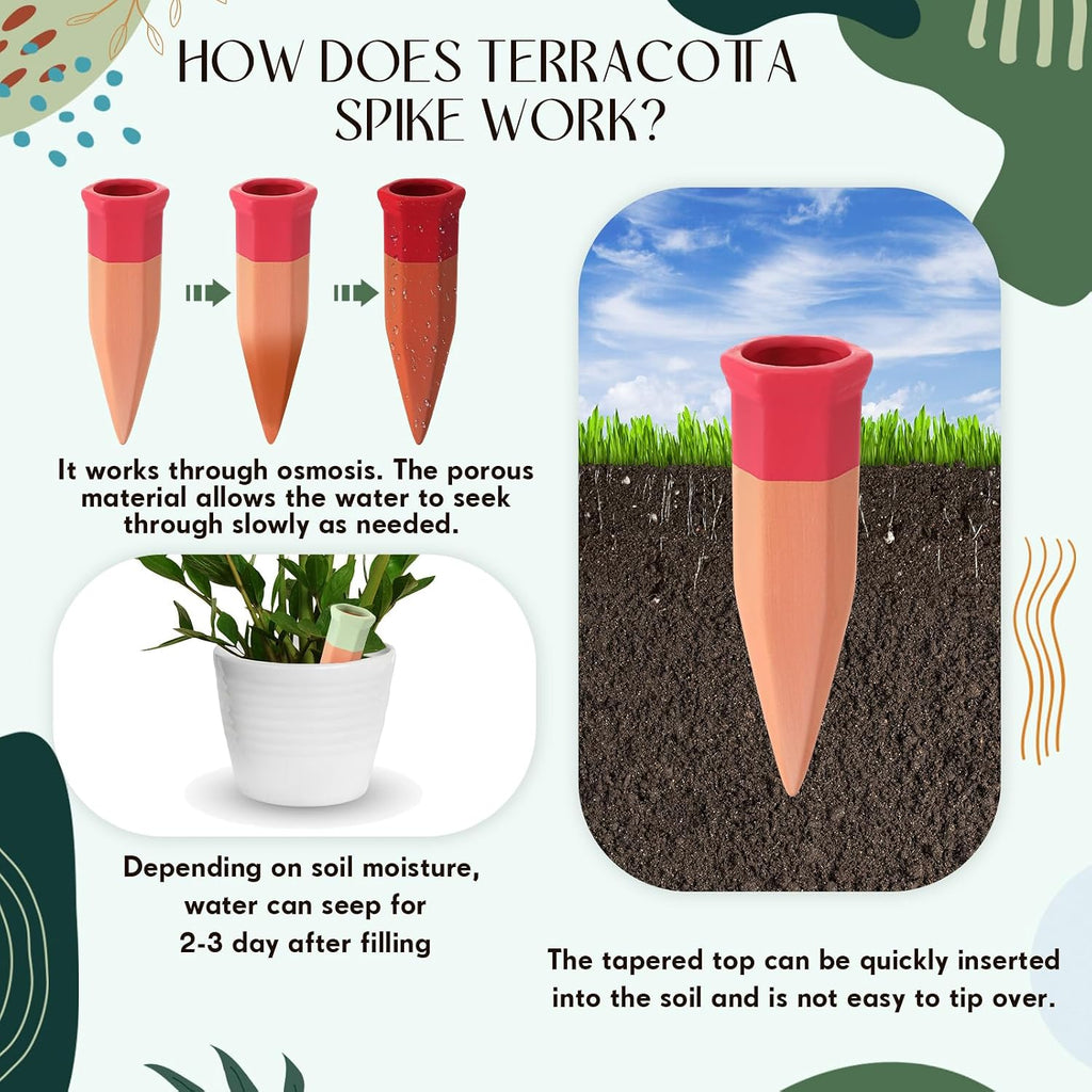 16 Pcs Terracotta Watering Spikes Colorful Automatic Self Watering Stakes Slow Release Vacation Plant Waterer Devices