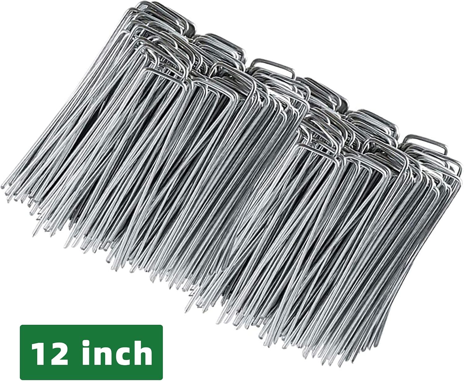 100 Pack 12 Inch Garden Stakes, Galvanized Landscape Staples for Weed Barrier Fabric, Heavy Duty Sod Pins Securing Pegs