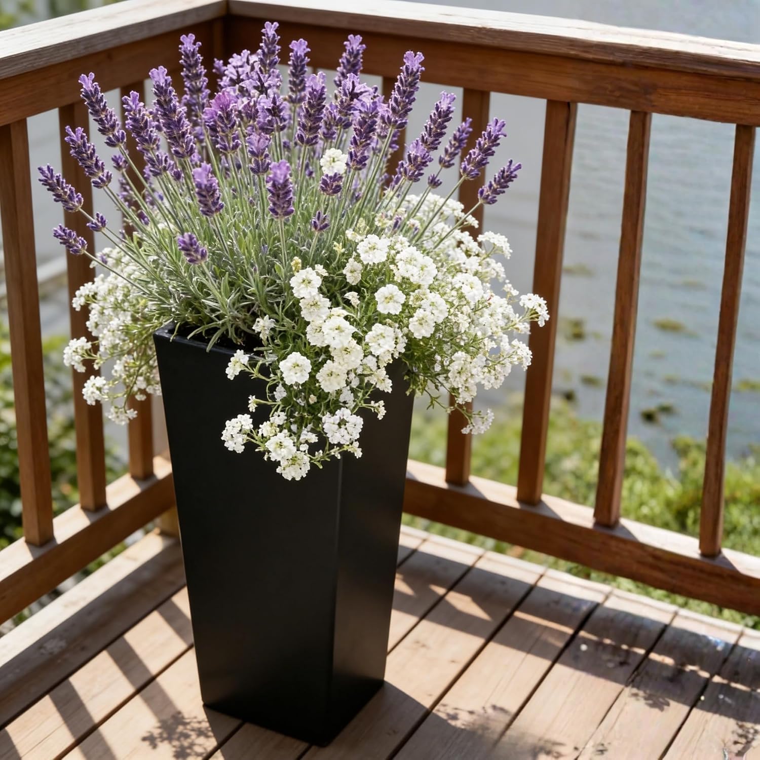 GreenShip 27 Inch Tall Planters Set of 2, Black Outdoor Planters | Weather resistant design with drainage hole and