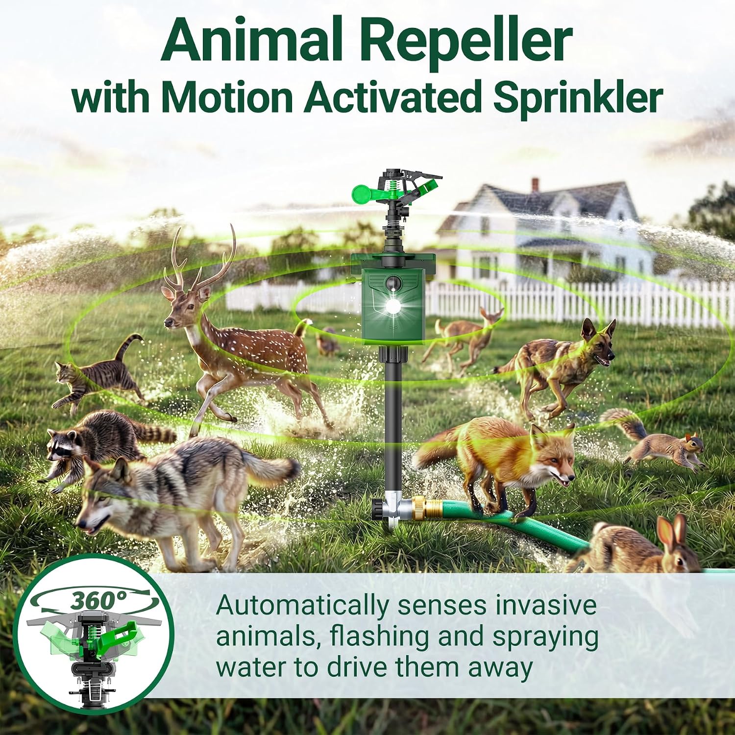 2 Packs Motion Activated Animal Repeller with Water Sprinkler, Deer Repellent Devices Solar Powered, IP65 Waterproof
