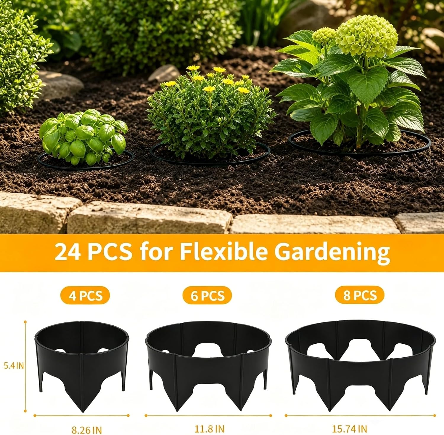 24 PCS Interlocking Planting Grow Rings Panels with Hammer, Black | Snap-together Components, Custom Rings in Varied