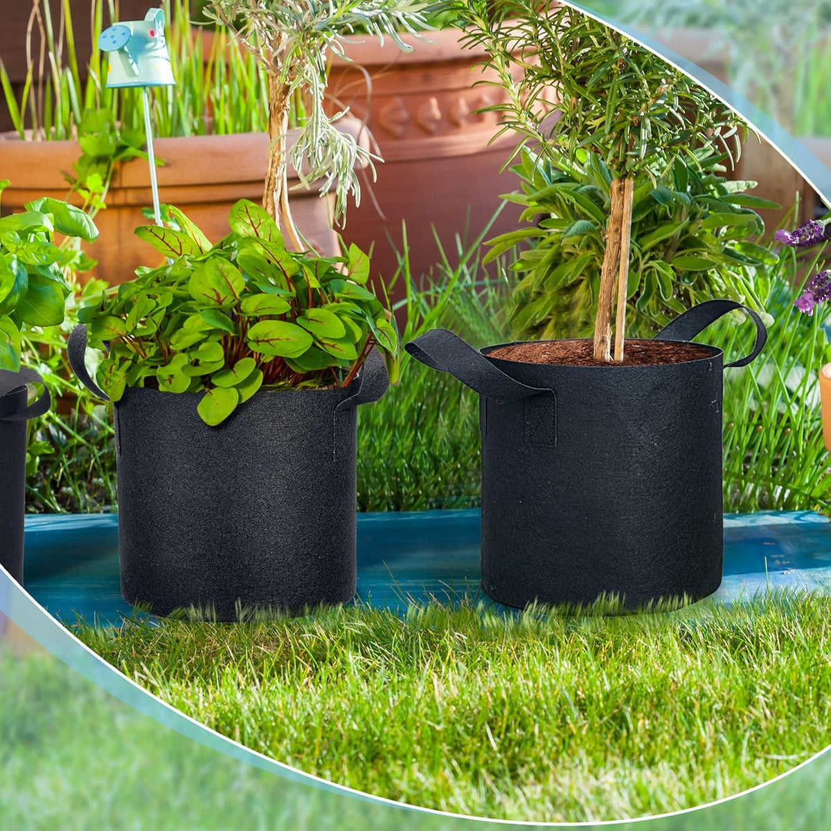 Potchen 45 Pack Grow Bags Aeration Fabric Planter Pots Nonwoven Grow Bags with Handles Black Plant Container Bucket for