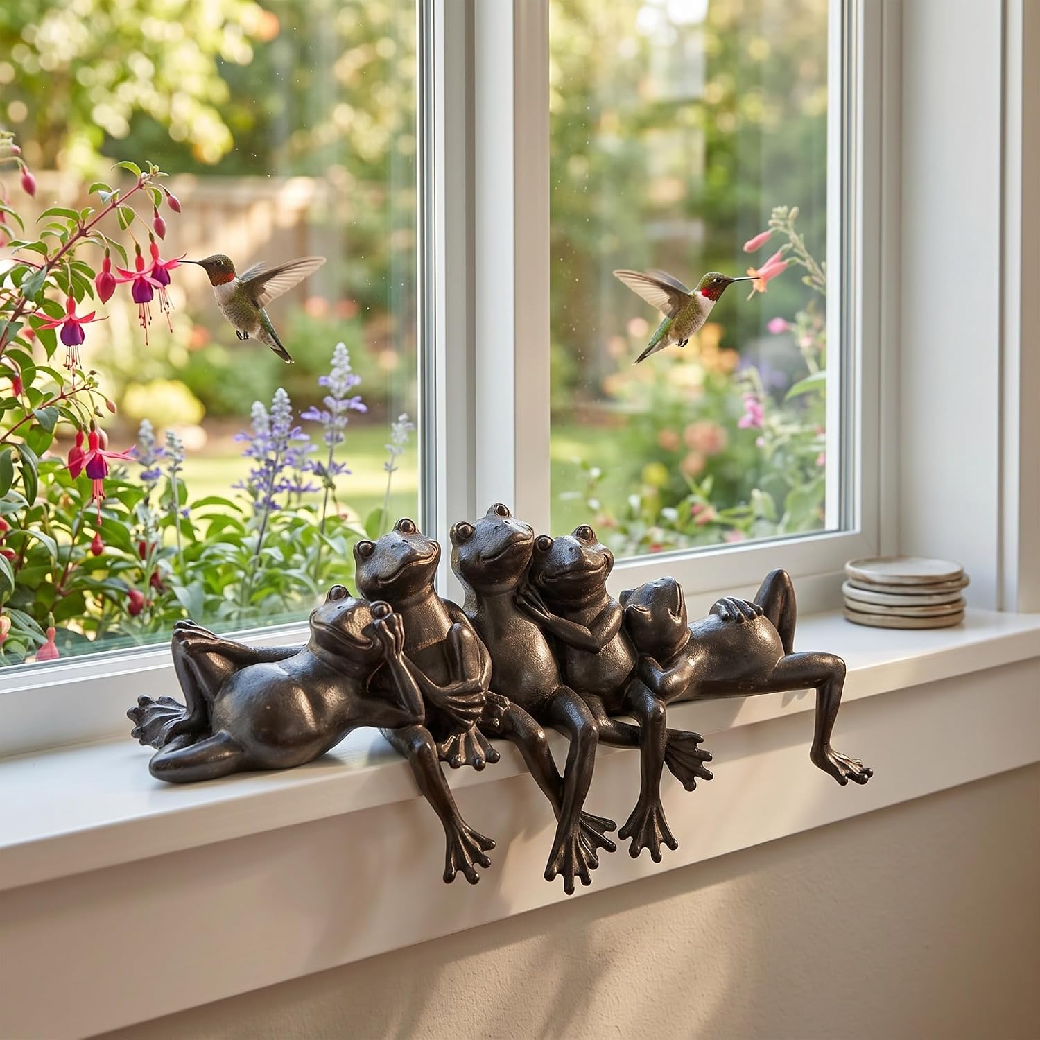 Landhoow Vintage Bronze Frog Garden Statue 15.5" W Funny Resin Figurine | Fairy Garden Yard Decorations, Whimsical