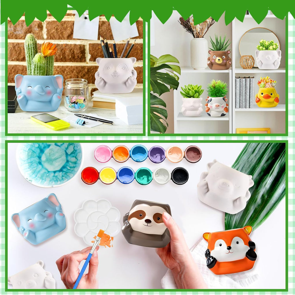 Chuangdi 12 Sets DIY Ceramics Succulent Animal Pots to Paint, Lovely Style