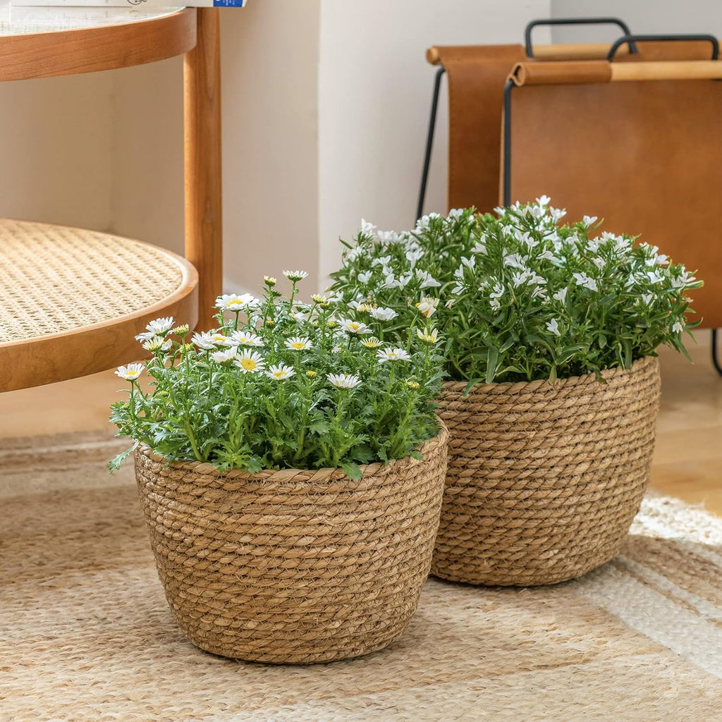 LA JOLIE MUSE Seagrass Basket Planters for Indoor Plants, Flower Pot 3 Pack | 10.2+8.7+6.7 Inch, Handwoven Natural