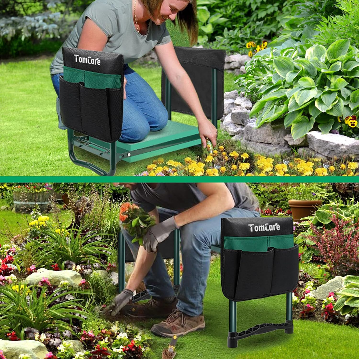 TomCare Garden Kneeler and Seat, 11.12" Kneeling Pad Sturdy Garden Bench | Heavy Duty Garden Stool, 450 lbs Load