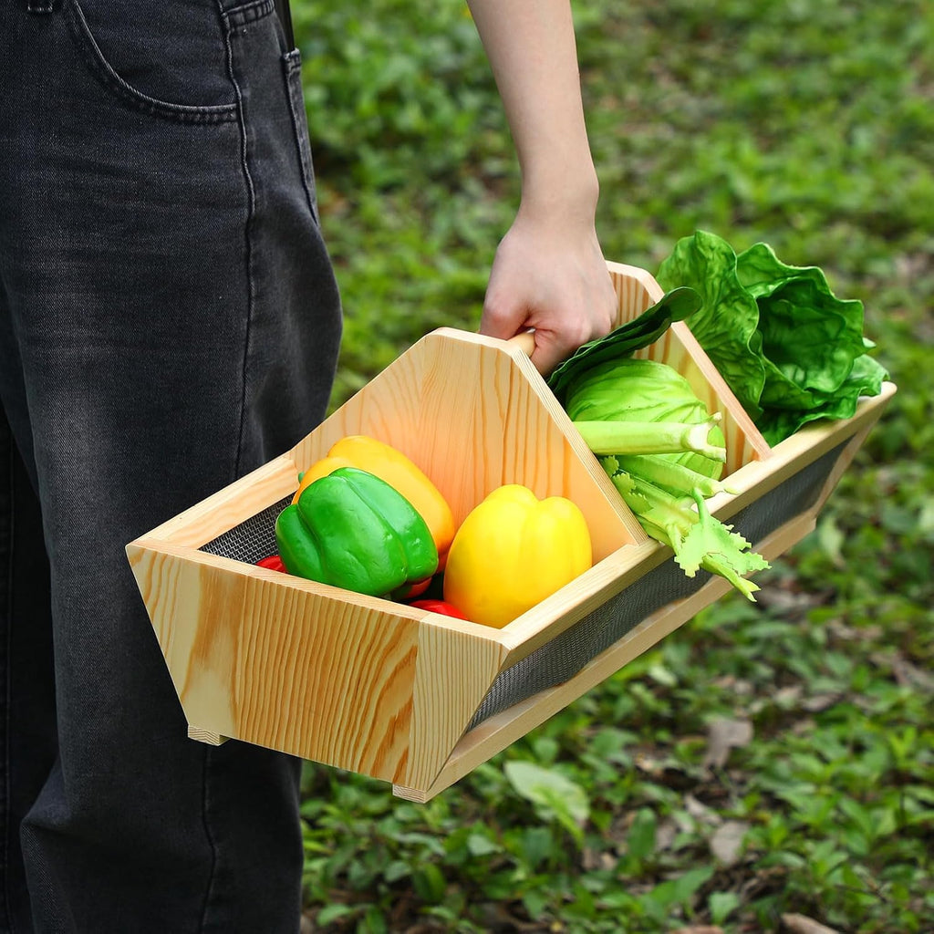 Garden Harvest Basket Gift 20 x 10 x 8 in Vegetable Hod for Gardeners Fruits Veggies Basket with Center Divider