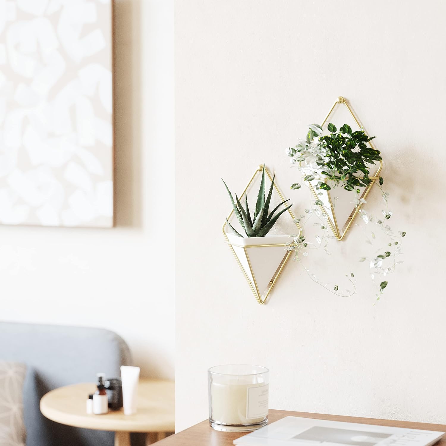 Umbra Trigg Hanging Planter for Small Plants, Set of 2, Small, White/Brass