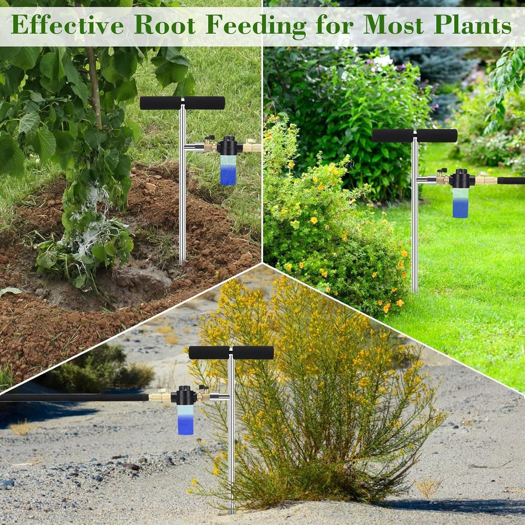 Caulimo Deep Root Watering Tool for Trees, Tree Watering Spike with Fertilizer Bottle, Stainless Steel Root Feeder for