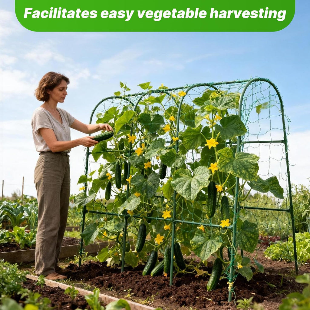 47''X47''Cucumber Trellis, Garden Trellis U-Shape Plant Support for Climbing Plants Metel Arch with Netting for Raised