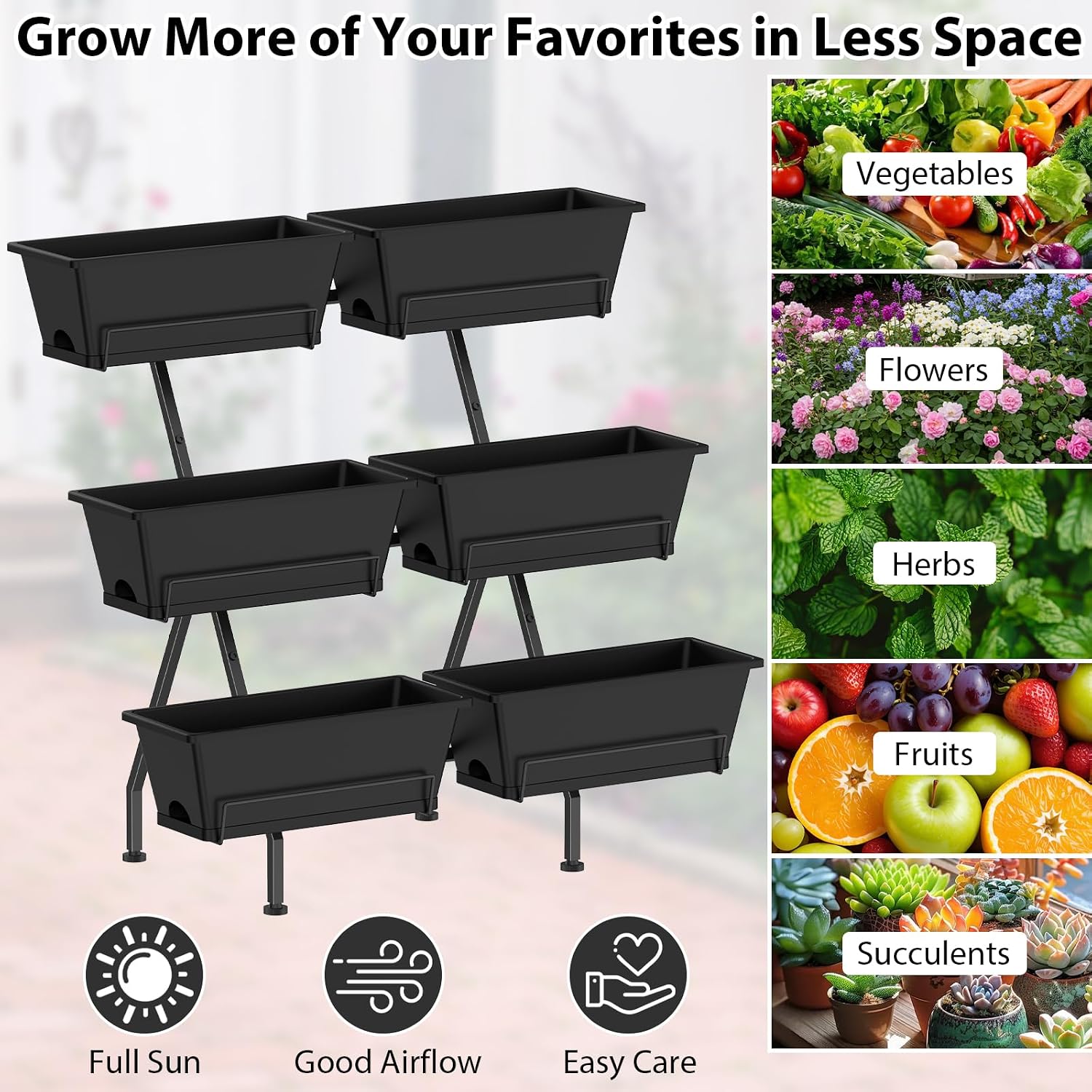3-Tier Vertical Garden Planter with 6 Boxes, 31" Tall Raised Garden Bed | with Adjustable Feet, Suit for Herbs