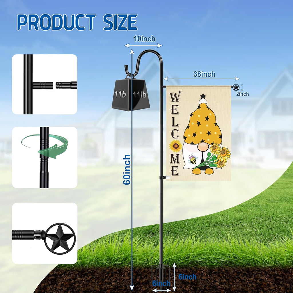 Ottsuls Garden Flag Stand, Heavy Duty Flag Pole Holder with Shepherd Hook for Yard Decoration, 60 INCH Sturdy Yard Flag