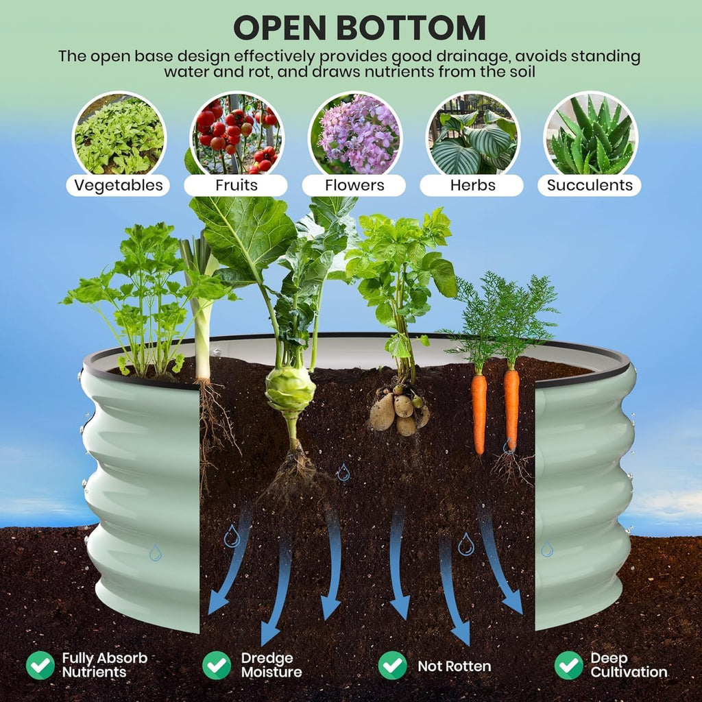 Garvee Galvanized Raised Garden Bed, 2Pcs Raised Garden Beds Outdoor, Round Planter Raised Beds with Gloves and Rubber