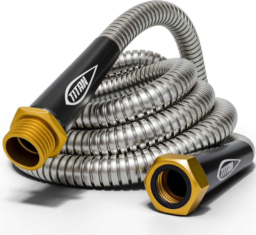 TITAN Garden Hose 50FT - 304 Stainless Steel Metal Water Hose, Flexible, Kink-Free, Lightweight, Durable, Crush
