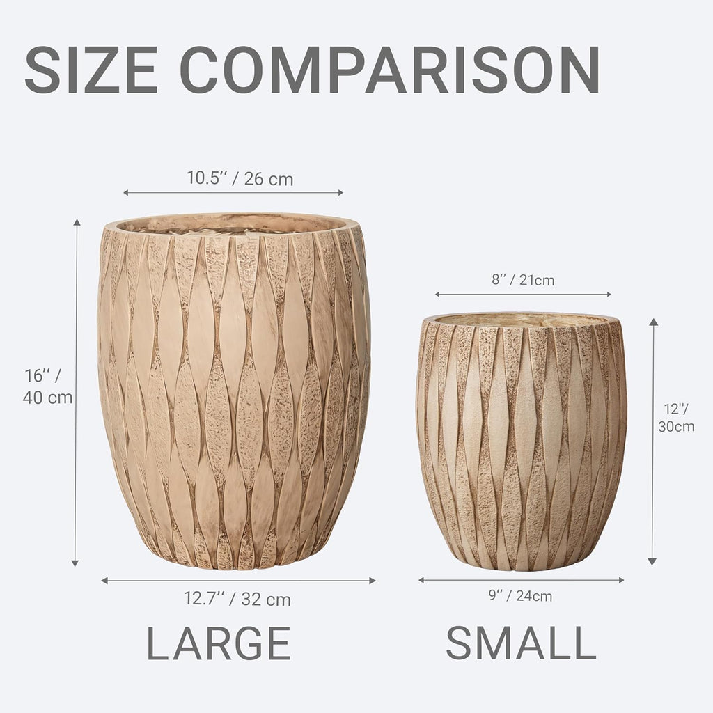 12" H x 9" Dia Weathered Concrete Planter, Large Indoor Outdoor Decorative Flower Pot with Drainage Hole, Modern Round