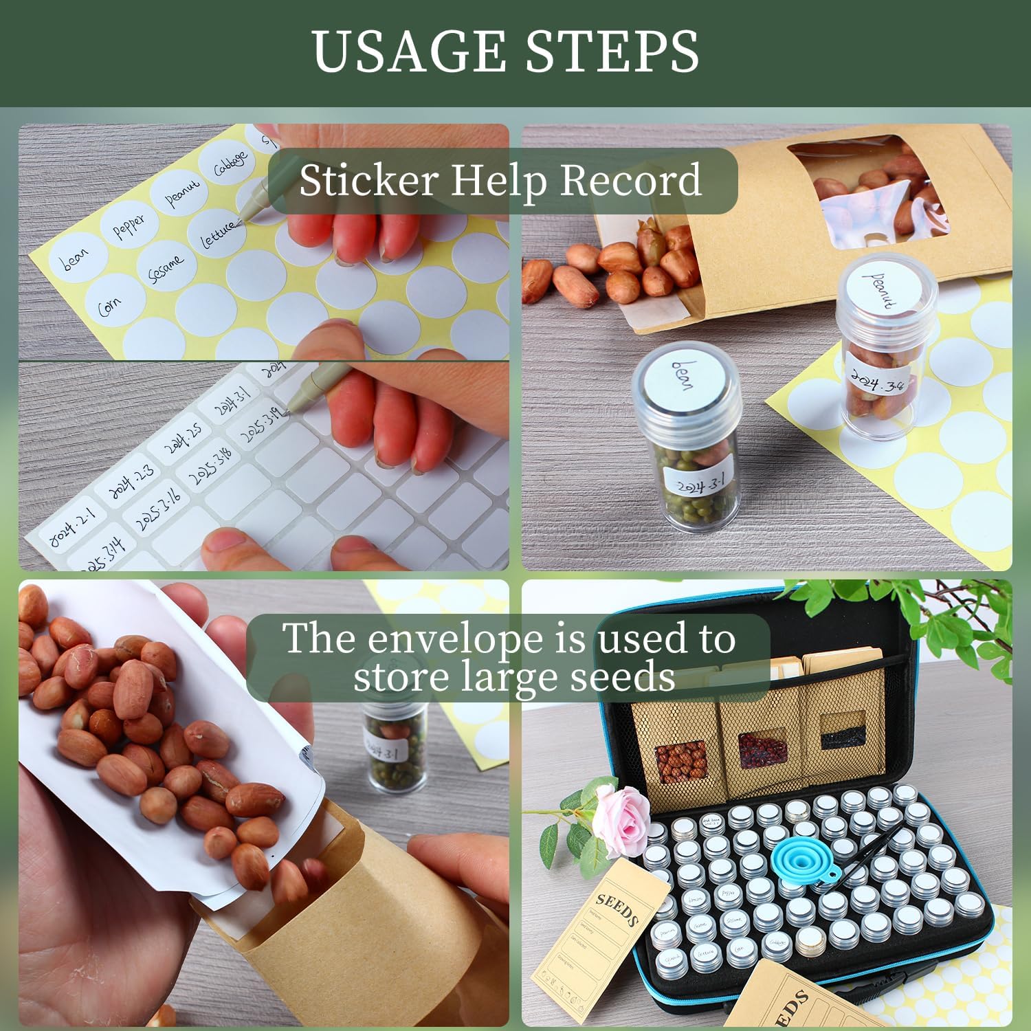 240 Slots Seed Storage Organizer with 30 Envelopes Portable Sturdy Seeds Container Box Airtight Garden Seed Saver