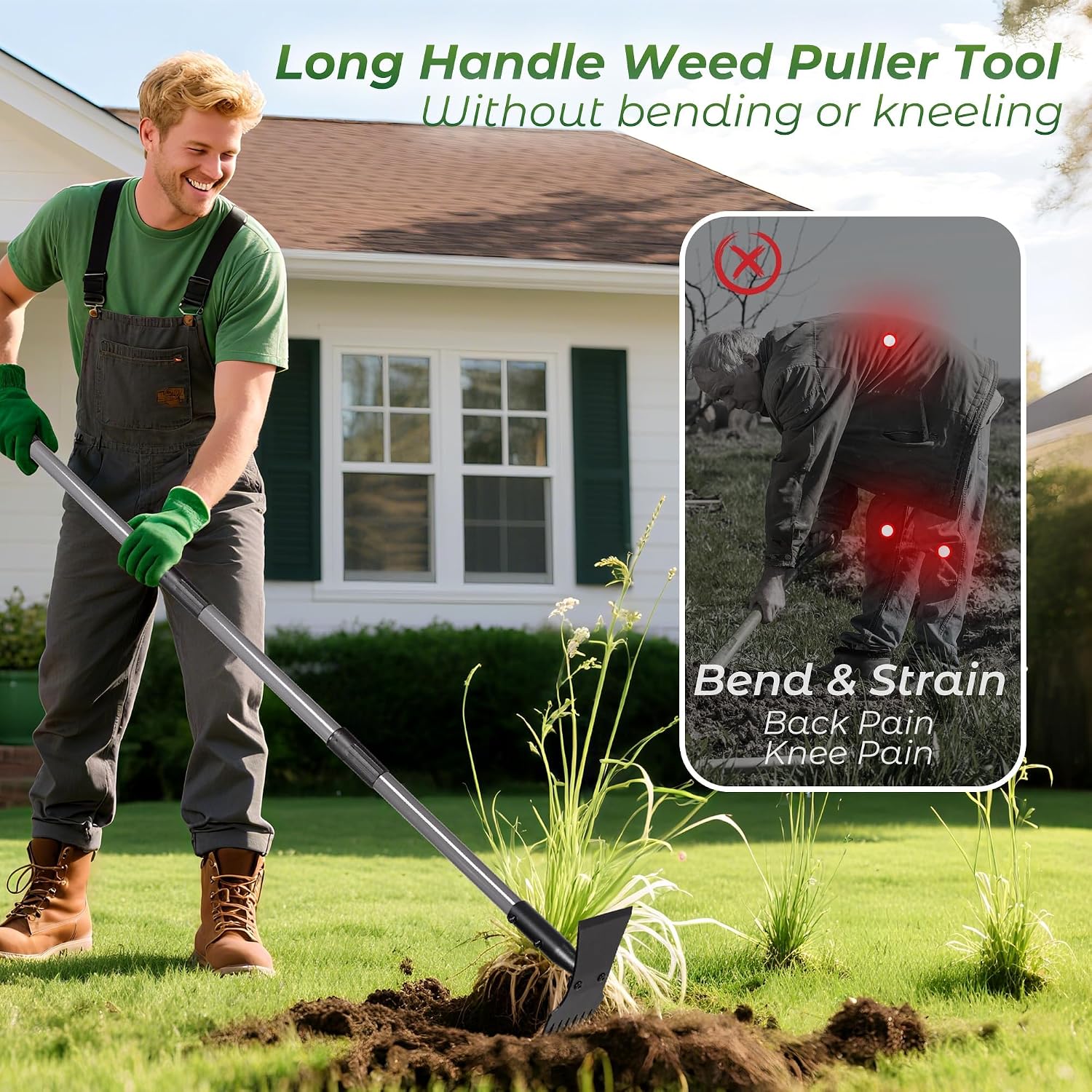 Walensee 2-in-1 Weed Puller Tool and Garden Hoe, Long Handle Weed Rake | Durable 3.5mm steel head, 64-inch adjustable