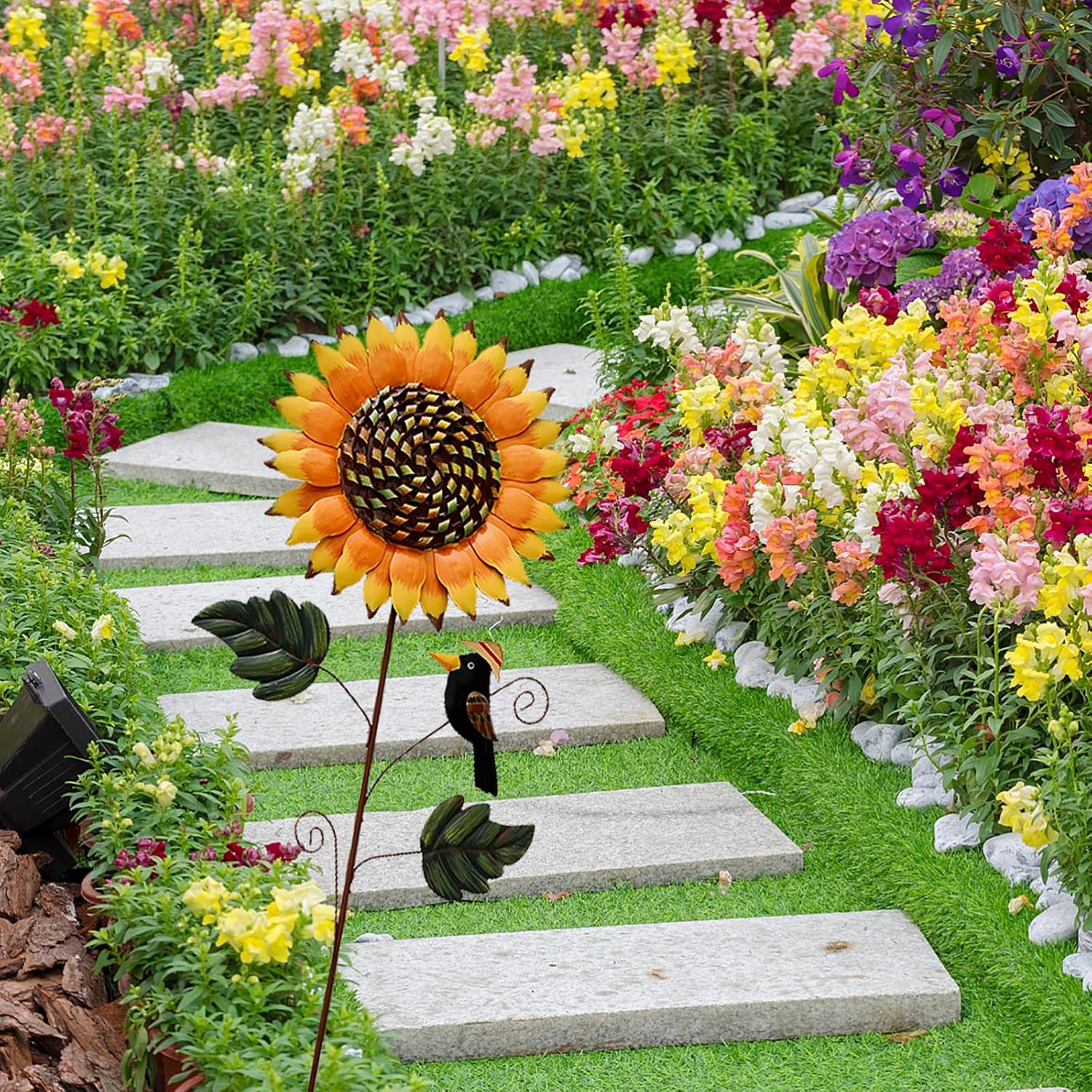 Flower Garden Stakes Metal Spring Yard Sign Decorative Sunflower Plant Stake Lawn Art Patio Decor Pathway Ornaments