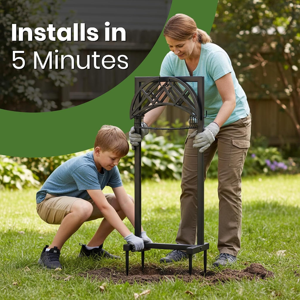 Oriva Garden Hose Holder Stand, Freestanding Water Hose Holder for Outside, Heavy Duty Metal Hose Hanger w/ 4-Spike
