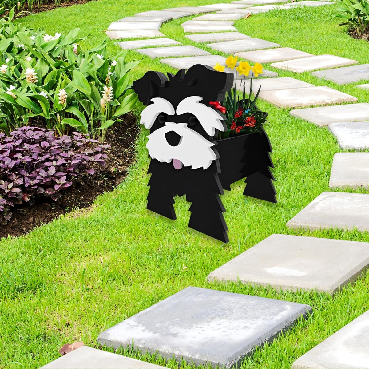 Black Schnauzers Dog Planter Pots, Animal Shaped Flower Pot | Cute Plant Gift for Women and Pet Lovers, Indoor Outdoor