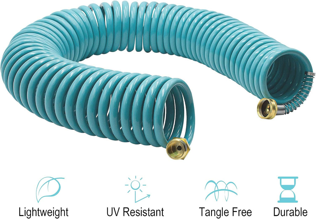 AUTOMAN Recoil Garden Water Hose 50 ft, EVA Curly Water Hose with Brass Connectors,Garden Hose Coil,Includes 7-Pattern