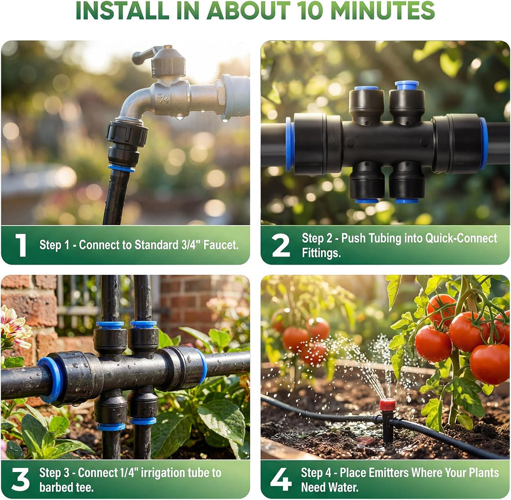 230 ft Drip Irrigation Kit with 1/2-Inch Main and 1/4-Inch Lines | Includes adjustable emitters and quick-connect