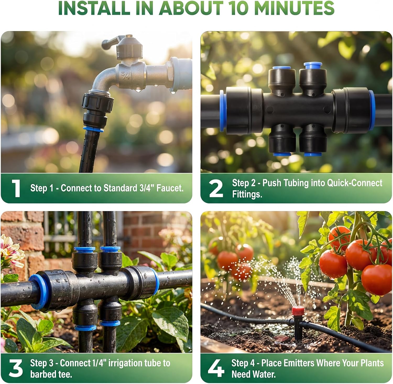 230 ft Drip Irrigation Kit with 1/2-Inch Main and 1/4-Inch Lines | Includes adjustable emitters and quick-connect