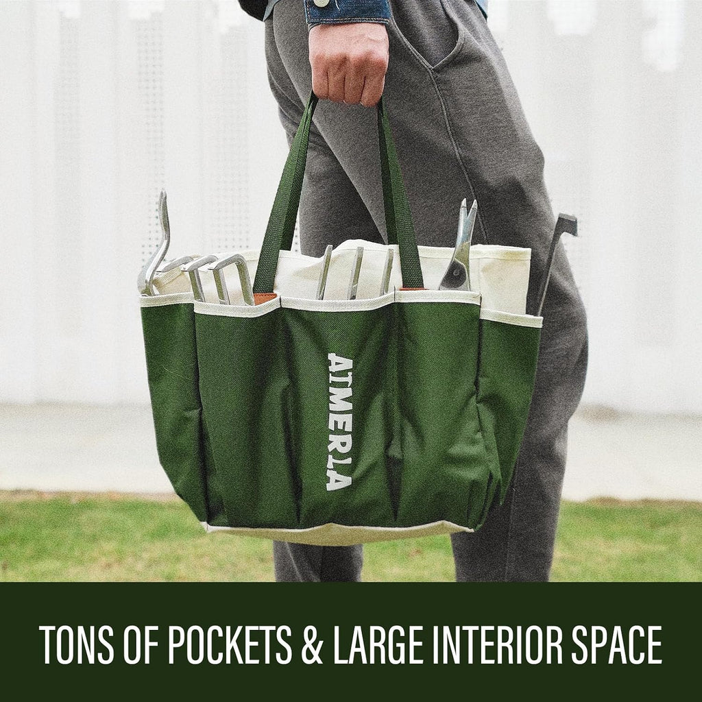Gardening Tools Set of 9 Heavy Duty Garden Tools with Non-Slip Rubber Grip with Large Garden Bag for Tools Durable Hand