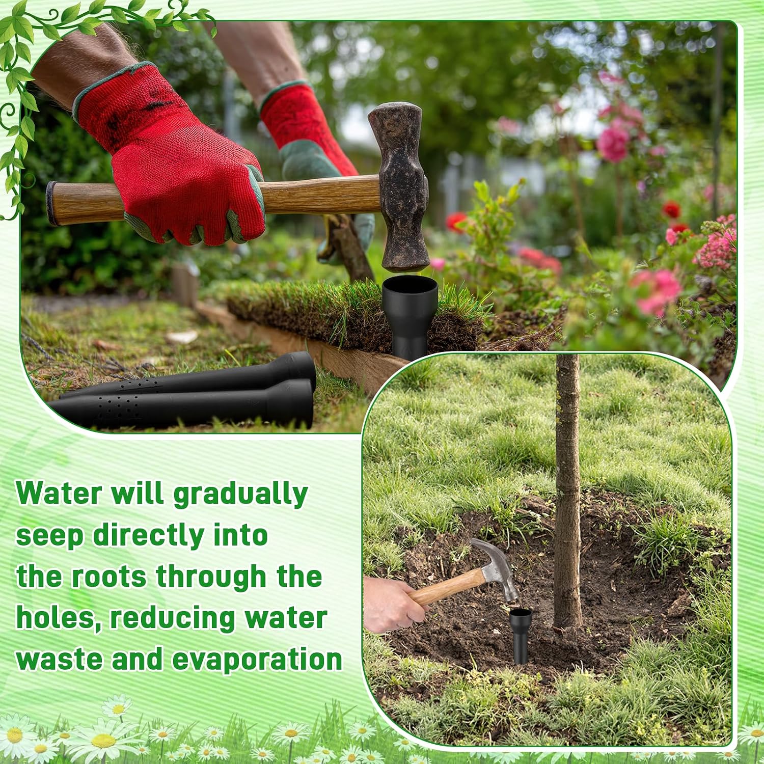 6 Pack Garden Watering Stake 12 Inch Large Uv-Protected ABS Plastic Deep Root Irrigation Spike for Trees, Flowers