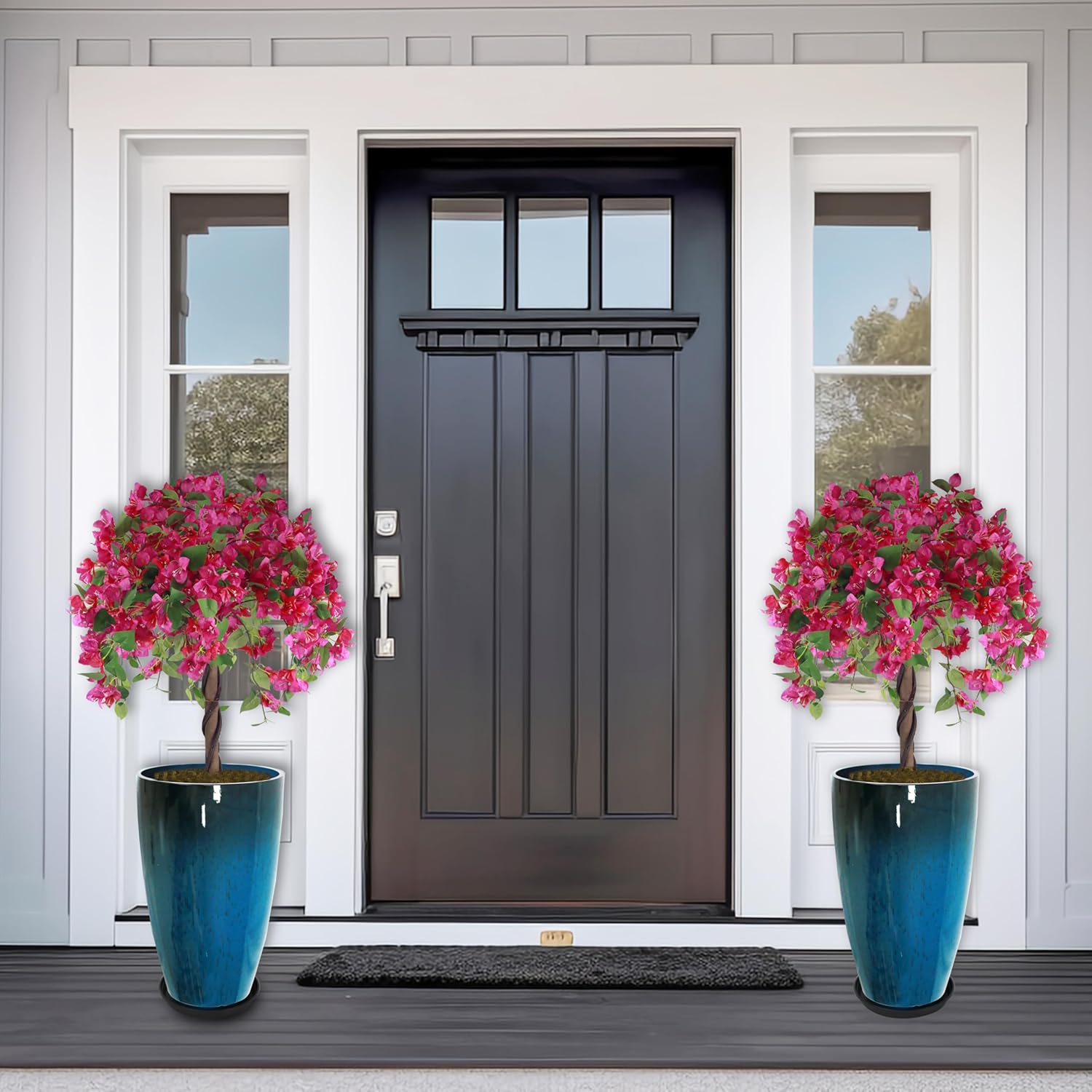 2PCS 21in Tall Planter for Outdoor Plants Large Flower Pots Blue | Tall Planters for Outdoor Plants, Large Pots with