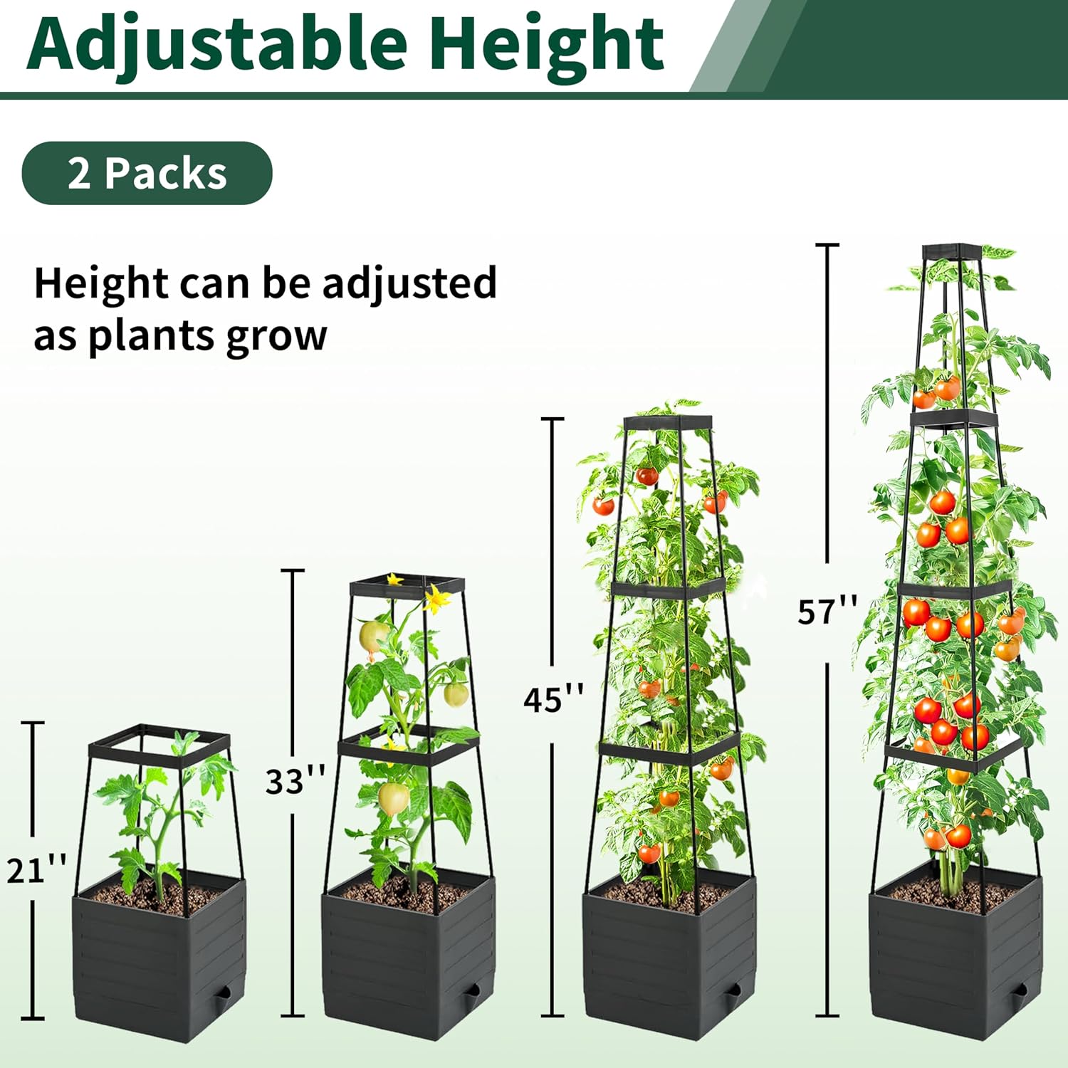 Tomato Planter with Trellis, 57 Inch Self-Watering Planter Box 2-Pack, Grey Planter with Metal Support for Outdoor