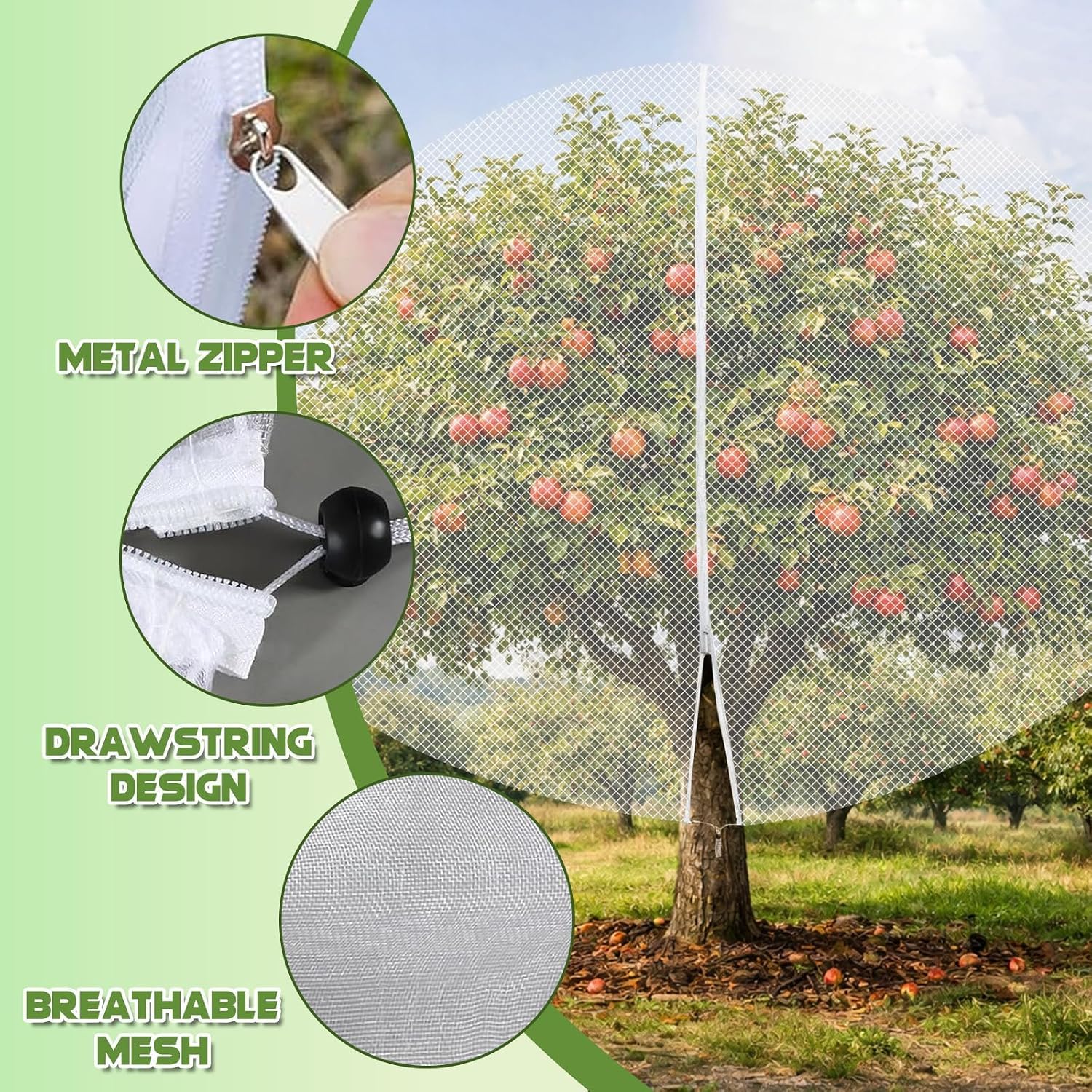 1Pcs 15ft x 15ft Extra Large Fruit Tree Netting Cover with Zipper and Drawstring Garden Plant Protector Bird Barrier