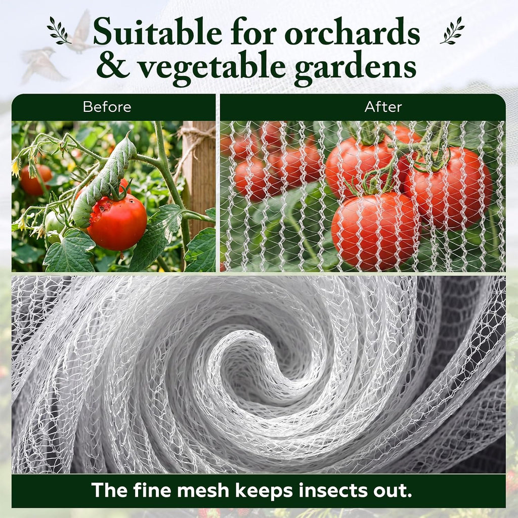 SATINIOR Garden Netting 16.3x10 Ft, Hail Netting, Heavy Duty Bird Net, Plant Protective Woven Mesh with Storage Bag, UV